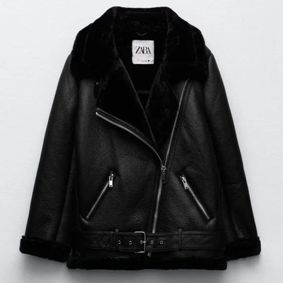 ZARA DOUBLE-FACED JACKET Moto Style Front zip pockets. metal buckles. - Picture 2 of 16
